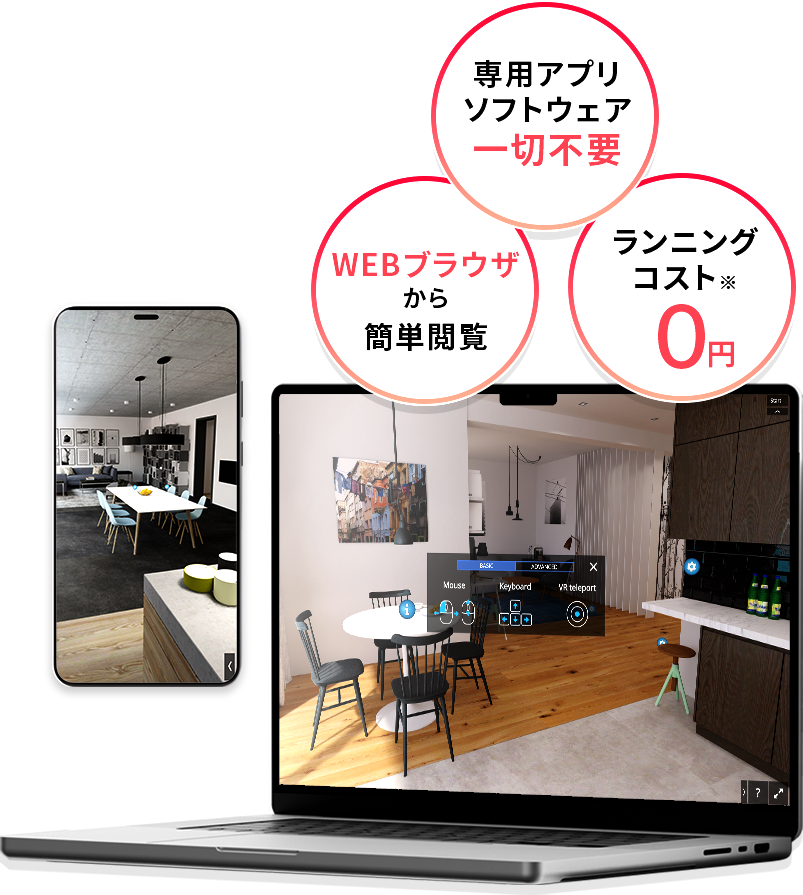 専用アプリソフトウェア一切不要 / WEBブラウザから簡単閲覧 / ランニングコスト※0円